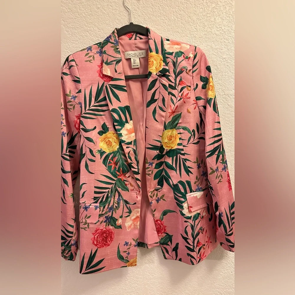 Rachel Zoe Pink and Red Blazer with Tropical Floral Print - Picture 4 of 10